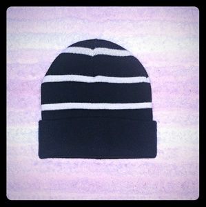 Navy Blue and White Beanie Hat